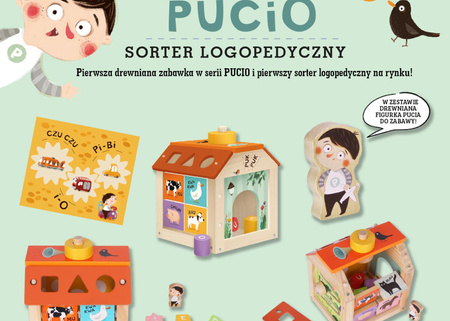 Pucio, sorter logopedyczny, drewniana zabawka, dla dzieci w wieku 18 m-cy+