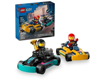 Klocki Lego City 60400 Gokarty i kierowcy wyścigowi, 99 elementów, 2 pojazdy i 2 figurki kierowców, ciekawy prezent dla chłopca w wieku 5 lat+