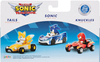 Sonic The Hedgehog, 3 pojazdy z gry i filmu Sonic, Tails i Knuckles, oryginalne samochodziki, na licencji, skala 1:64, wykonane z metalu, idealne na prezent dla fanów