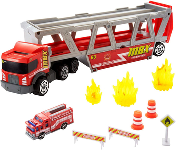 Matchbox, Zestaw Ciężarówka transporter i pojazd samochód strażacki z akcesoriami