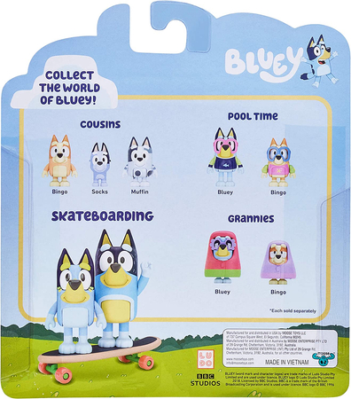 Bluey, figurki bajkowe: Blue i tata Bandit - Skateboarding, dla dzieci w wieku 3+, zabawka oryginalna, na licencji