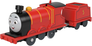 Tomek i Przyjaciele, Pociąg na baterie, czerwony Kuba z wagonikiem, seria Motorized, samodzielnie jeździ, zabawka od Fisher Price, dla fanów bajki