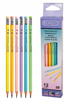 Ołówek Trójkątny 2B z Gumką Pastel 12szt Cresco Szkolny Zestaw