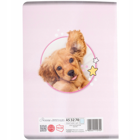 Zeszyt szkolny dla dziewczynki, 32 kartki, kratka, Piesek 3