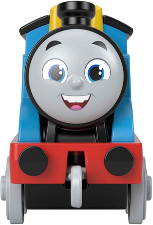 Tomek i Przyjaciele, Lokomotywa Tomek, niebieska, główny bohater bajki, zabawka oryginalna, renomowany producent Fisher Price, metalowa z plastikowymi kółeczkami, wiek dziecka 3+