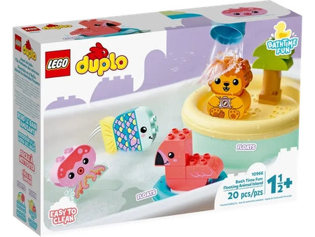 Klocki Lego Duplo 10966 Zabawa w kąpieli: pływająca wyspa ze zwierzątkami, 20 elementów, oryginalne klocki, kolorowe elementy, idealne do zabawy w wodzie dla dzieci 1+