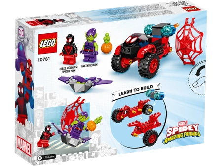 Klocki Lego Marvel 10781, Miles Morales: Technotrójkołowiec Spider-Mana, maszyna latająca, 2 mini figurki, dla fanów Spidermana, wiek dziecka 4+, 59 el.