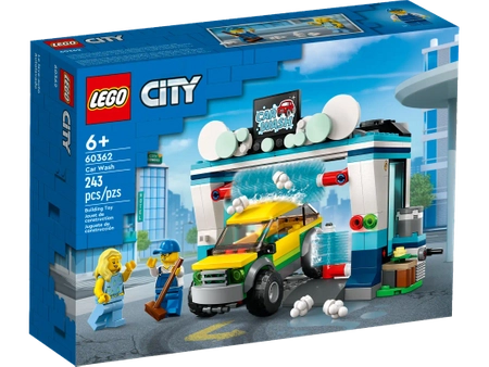 Klocki Lego City 60362 Myjnia samochodowa, 243 elementy do zbudowania myjni i samochodu oraz 2 mini figurki, klocki oryginalne, wysoka jakość, wiek dziecka 6+