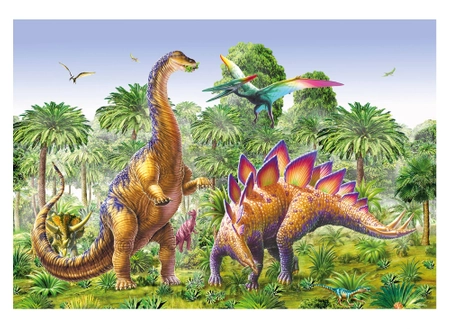 Dinozaury, Puzzle 2-w-1, Walki dinozaurów, 2 x 48 el., dwie układanki w jednym pudełku, wiek dziecka 4+