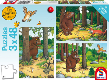 Schmidt, Gruffalo, Puzzle z bajki 3-w-1, 3x48 el., dla fanów w wieku 3+