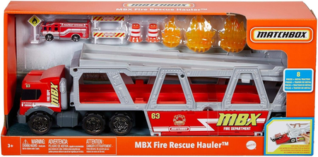 Matchbox, Zestaw Ciężarówka transporter i pojazd samochód strażacki z akcesoriami