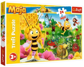 Trefl, Pszczółka Maja, puzzle MAXI, Maja i Gucio na łące, 24 el., puzzle dla małych dzieci, obrazek 60 x 40 cm, duże elementy