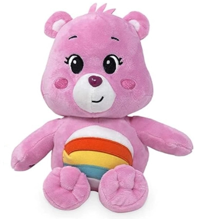 Troskliwe Misie, Misia miś Wesołe Serce, różowa z tęczą na brzuchu, ok. 44/60 cm, bardzo miły plusz, plastikowy nosek, wyszywane oczka, oryginalny, licencyjny