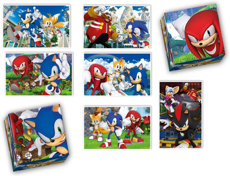 Sonic The Hedgehog, Zestaw EduKit 4 w 1, Puzzle 30 i 48 el., klocki obrazkowe 6 el. i gra pamięciowa Memo, w walizeczce, wiek dziecka 3+