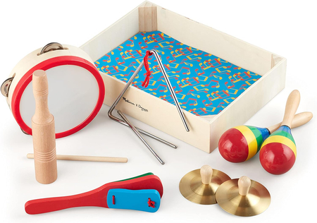 Melissa & Doug, instrumenty muzyczne zabawkowe dla dzieci, zespół w pudełku, 10 elementów