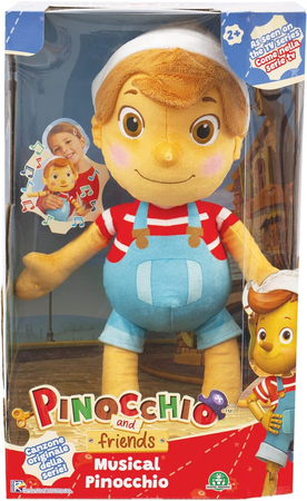 Pinokio i przyjaciele, Duża pluszowa maskotka Pinokio wygrywająca dźwięki piosenki z bajki, 36 cm, miły plusz, oryginalna zabawka, dla dzieci w wieku 2+