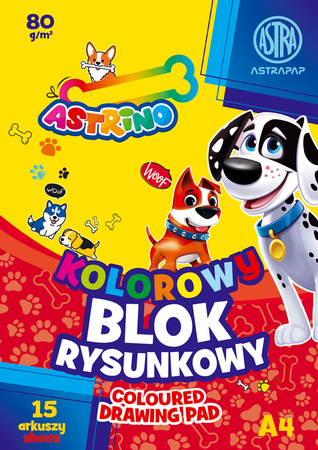 Blok rysunkowy kolorowy, format A4, 15 arkuszy, gramatura 80g/m2