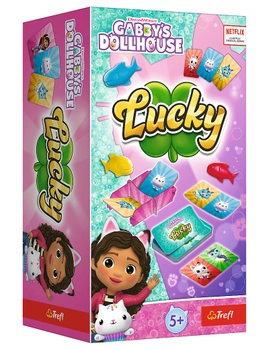 Koci Domek Gabi, Gabby's Dollhouse, Gra na spostrzegawczość Lucky, rozrywka dla całej rodziny, od 2 do 4 graczy, czas rozgrywki ok. 20 minut, wiek dziecka 5 lat+