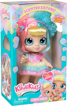 KindiKids, Pachnące Siostry, Lalka Candy z dużymi brokatowymi oczami, 30 cm, ruchoma głowa, zdejmowane buciki
