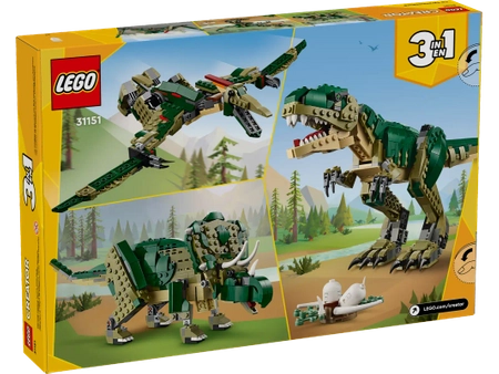 Klocki Lego Creator 3-w-1 31151 Tyranozaur, możliwość zbudowania 3 różnych dinozaurów: tyranozaura, triceratopsa lub pterodaktyla, aż 626 elementów, klocki oryginalne, szybka dostawa, wiek dziecka 9 lat+