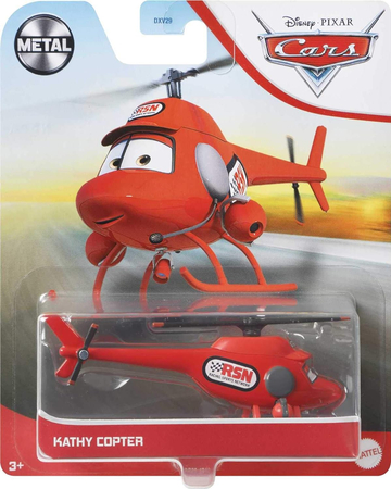 Disney Pixar Auta Cars, Helikopter Kathy, oryginalny pojazd z bajki, Mattel, metalowy z plastikowymi dodatkami