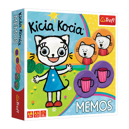Trefl, Kicia Kocia, Gra pamięciowa dla dzieci, Memos, memory, 36 kartoników z kicią i przyjaciółmi, wiek dzieci 3+