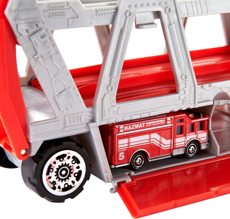 Matchbox, Zestaw Ciężarówka transporter i pojazd samochód strażacki z akcesoriami