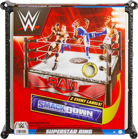 WWE Wrestling, Superstar Ring, sprężysta mata 29 x 29 cm, do zabawy z figurkami zapaśników WWE, dla dzieci w wieku 6+