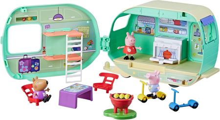 Hasbro, Świnka Peppa, Oryginalna zabawka Przyczepa kempingowa, 3 figurki, liczne akcesoria