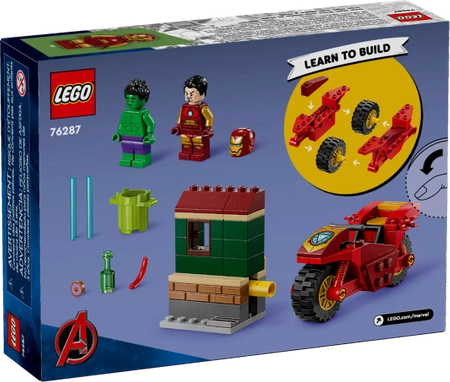 Klocki Lego Marvel Super Heroes 76287 Iron Man z motocyklem i Hulk, 68 elementów, 2 figurki bohaterów, dla dzieci w wieku 4+ 