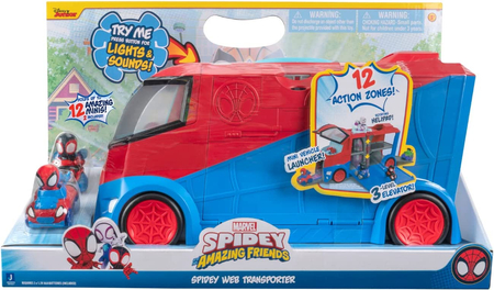 Marvel, Spiderman Spidey, Samochód Transporter i 2 mini pojazdy Spidey i Miles Morales, efekty świetlne i dźwiękowe