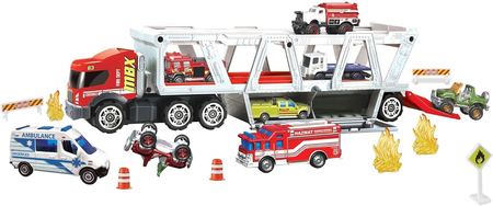 Matchbox, Zestaw Ciężarówka transporter i pojazd samochód strażacki z akcesoriami