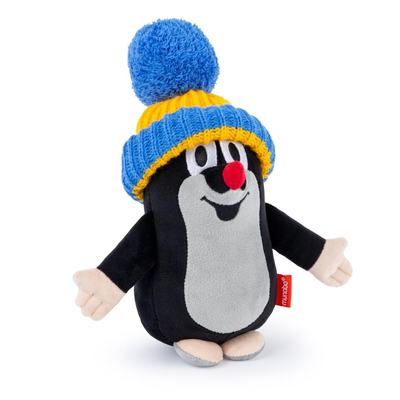 MU Brno, Pluszowa maskotka Krecik w wełnianej czapeczce niebiesko-żółtej, 20 cm, super jakość, plusz