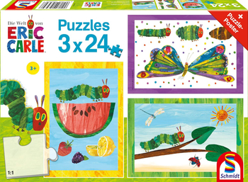 Bardzo Głodna Gąsienica, Puzzle 3 x 24 el., 3 układanki w jednym pudełku, dla dzieci w wieku 3+