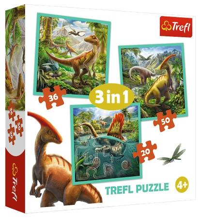 Trefl, Puzzle dla dzieci 3-w-1 Dinozaury 20-36-50 el.