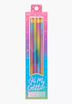 Grafitowe ołówki z gumką w brokatowej oprawie, 6 sztuk, Ooly