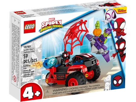 Klocki Lego Marvel 10781, Miles Morales: Technotrójkołowiec Spider-Mana, maszyna latająca, 2 mini figurki, dla fanów Spidermana, wiek dziecka 4+, 59 el.