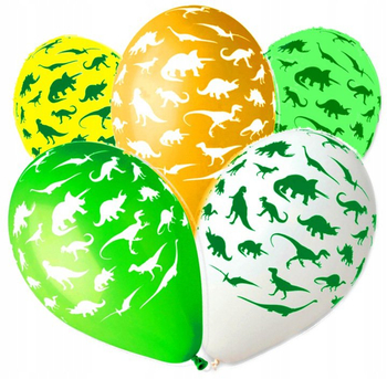 Balony z dinozaurami - 30 cm - mocne - bezpieczne - lateksowe - 5 sztuk