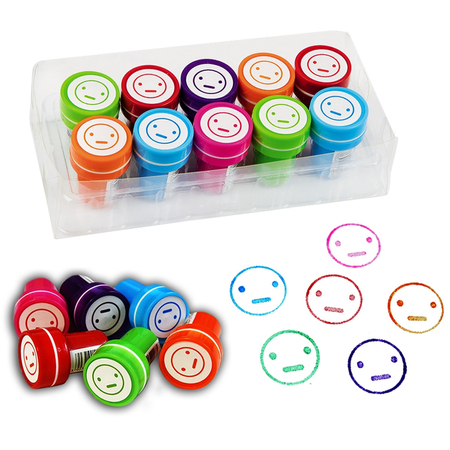 Stempelki Neutralne Buźki od Fiorello, Zestaw pieczątek dla dzieci - Emotki - 10 sztuk