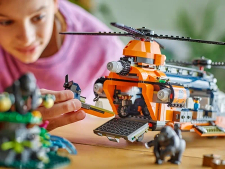 Klocki Lego City 60437 Helikopter badaczy dżungli w bazie, 881 elementów, oryginalne klocki, dla wielbicieli przygód