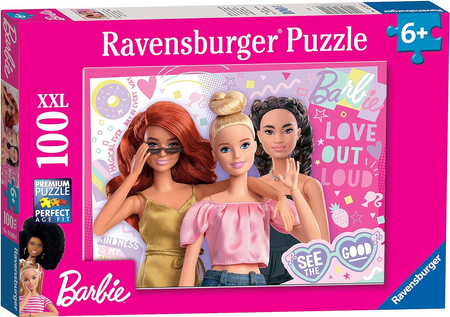 Barbie, Puzzle dla dziewczynek w wieku 6+, układanka o wymiarach 49 x 36 cm, 100 elementów, kolorowe, renomowany producent Ravensburger