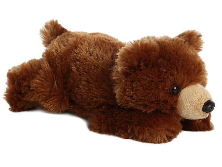 Aurora World, Maskotki pluszowa leżący Miś Grizzly, dł. 23 cm, seria Mini Flopsie, milutki i puszysty, idealny do przytulania