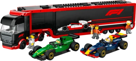 Klocki Lego City 60445 F1® Ciężarówka z bolidami RB20 i AMR24 F1®, 1086 elementów, oryginalne klocki, idealny prezent dla fana motoryzacji