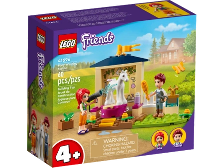 Klocki Lego Friends 41696 Kąpiel dla kucyków w stajni, 60 elementów w tym 2 figurki Mia i Daniel, figurka konika, fajny pomysł na prezent dla dziewczynki w wieku już 4 lata+