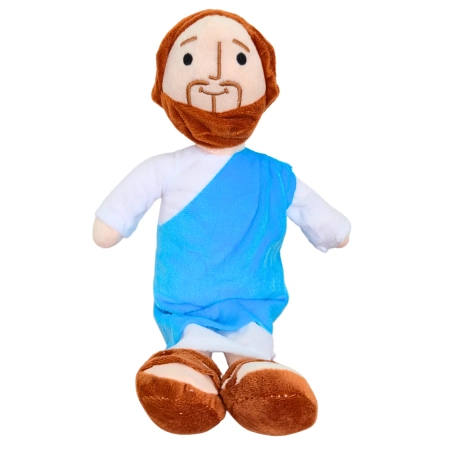 Pluszowa maskotka Jezus 32 cm z breloczkiem krzyżyk i medaliki – prezent religijny