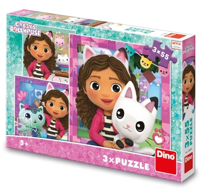Dino Toys, Koci Domek Gabi, Puzzle 3-w-1, Gabi i przyjaciele, 3 x 55 el., dla dzieci w wieku 5 lat i więcej