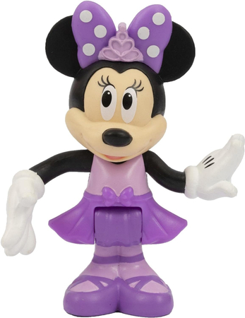 Disney Junior, Myszka Minnie, Figurka Myszki w fioletowej sukience, 7 cm, można poruszać rączkami, oryginalna zabawka, dla dziewczynek w wieku 3 lata+