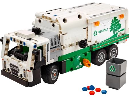 Klocki Lego Technic 42167 Śmieciarka Mack LR Electric, 503 el., ładowacz boczny, unoszony tył, skrętne koła, wiek dziecka 8+