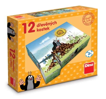 Krecik i Przyjaciele, Drewniane klocki obrazkowe puzzle Rok Krecika, 12 klocków, wiek dzieci 3+