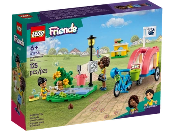 Klocki Lego Friends 41738 Rower do ratowania psów, 125 elementów w tym 2 figurki Victoria i Aliya, fajny zestaw startowy, zabawka dla dziewczynek w wieku 6 lat+